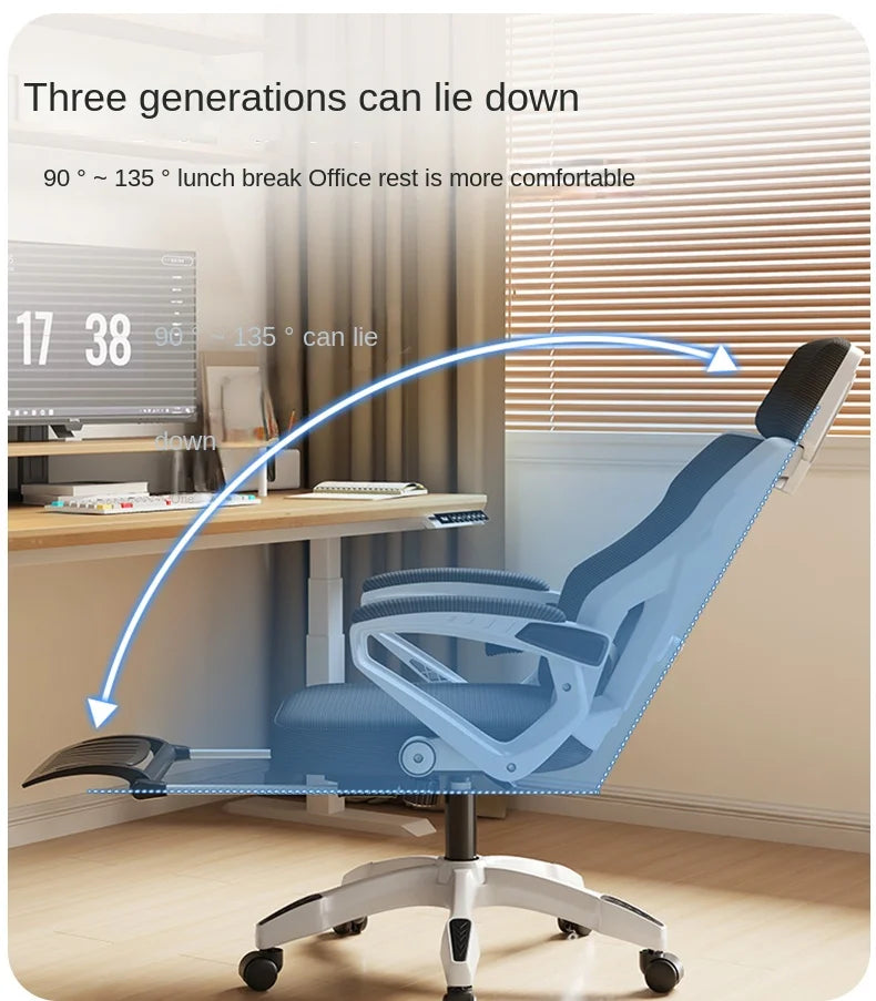Ergonomic Reclining Seat, Comfortable Office Chair, Household Computer Chair, Student Dormitory, Gaming Chair with  Footrest