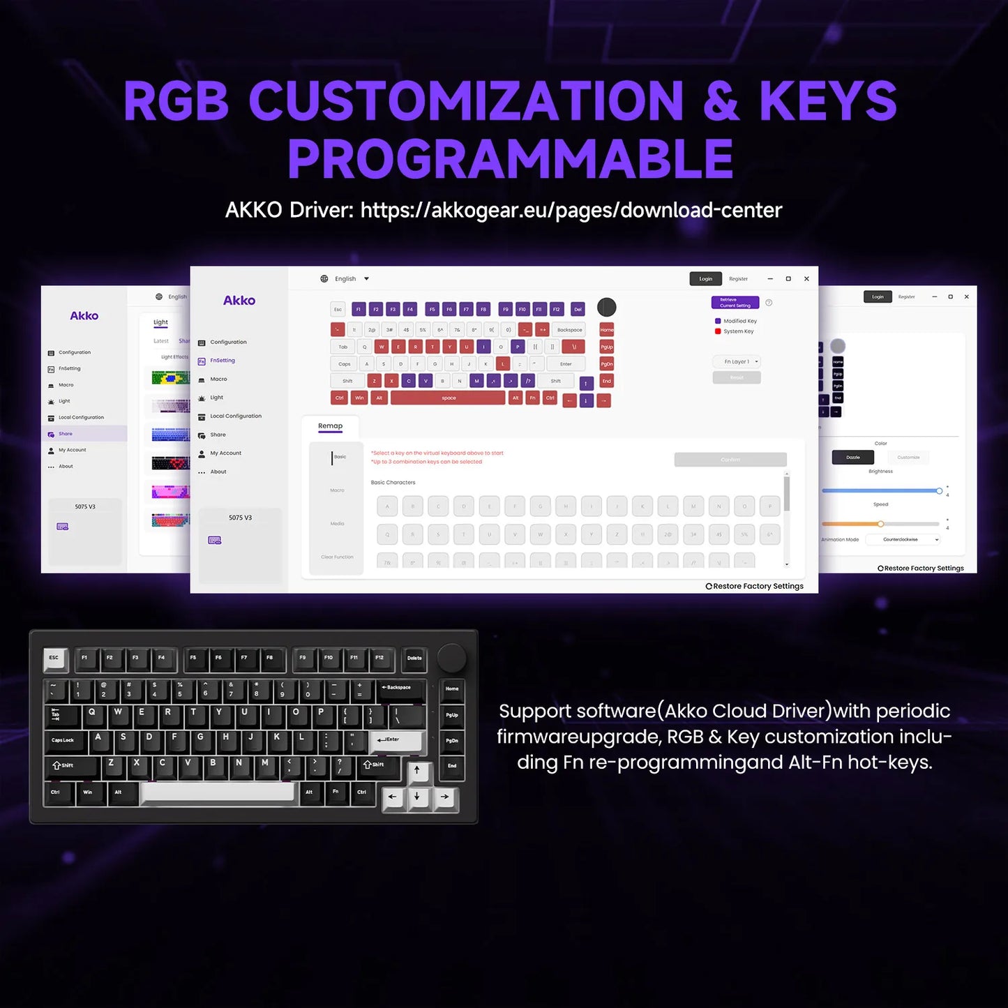 Akko 5075 V3 Keyboard 75% ANSI-US With Volume Hot-swappable RGB USB Type-C/2.4g&BT5.0 Tri-mode Custom Gaming Mechanical Keyboard