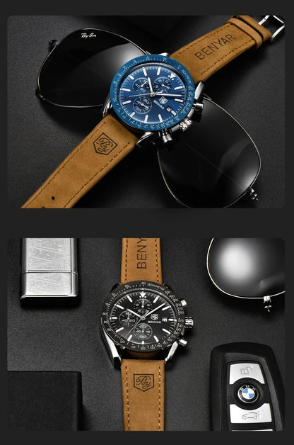 Orologio da uomo BENYAR 5140, orologio sportivo casual, orologio al quarzo di lusso impermeabile, cronografo militare di marca di alta gamma.