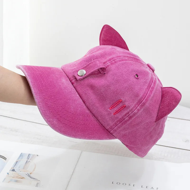 New Cat Ears Sunglasses Baseball Cap Y2K Cotton Washed Pilot Snapback Caps Gorras Women And Men Outdoor Sunshade Sun Hats Unisex