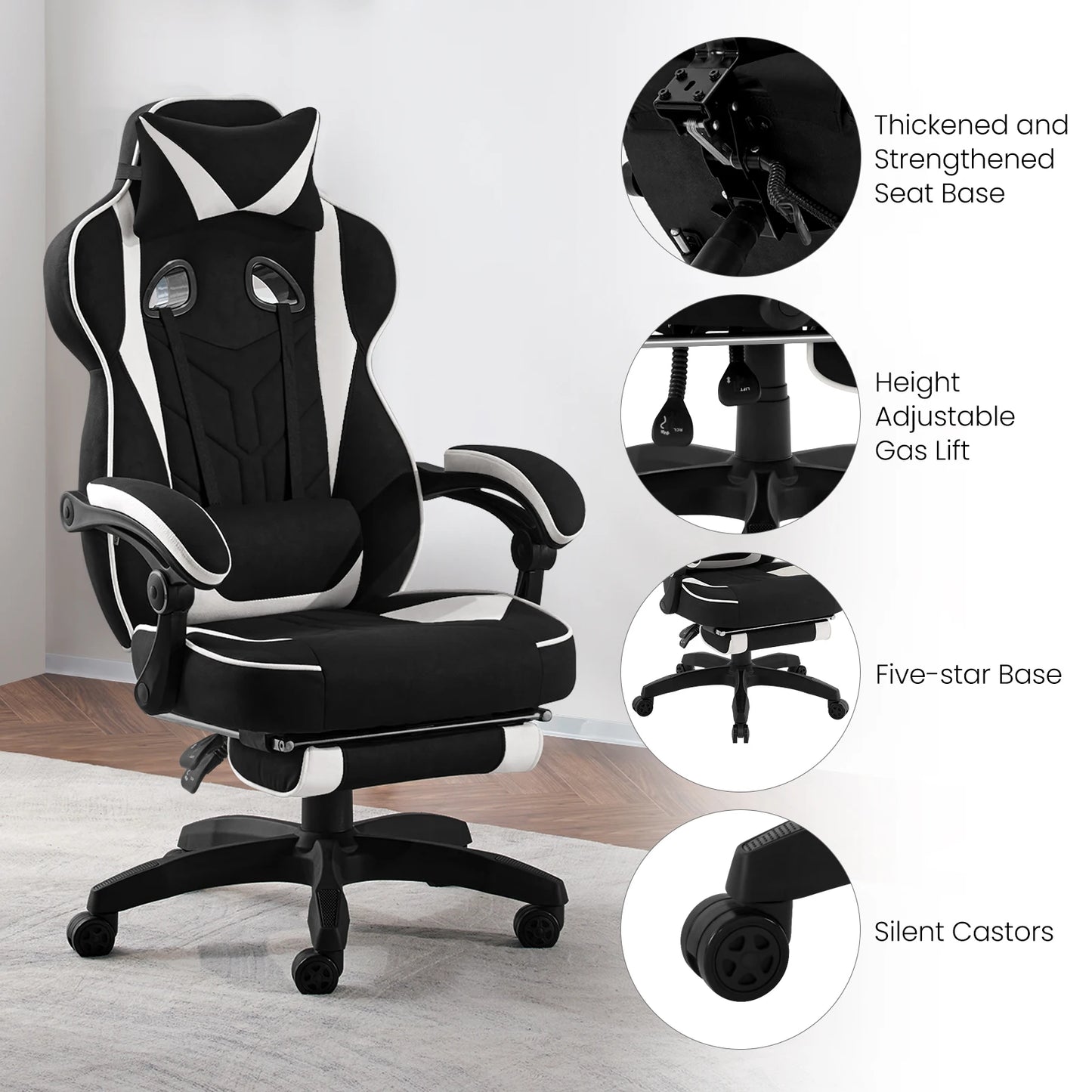 WOLTU Ergonomic Gamer Computer Chair Executive Office Chair Breathable Gaming Chair with Lumbar Cushion Headrest Footrest