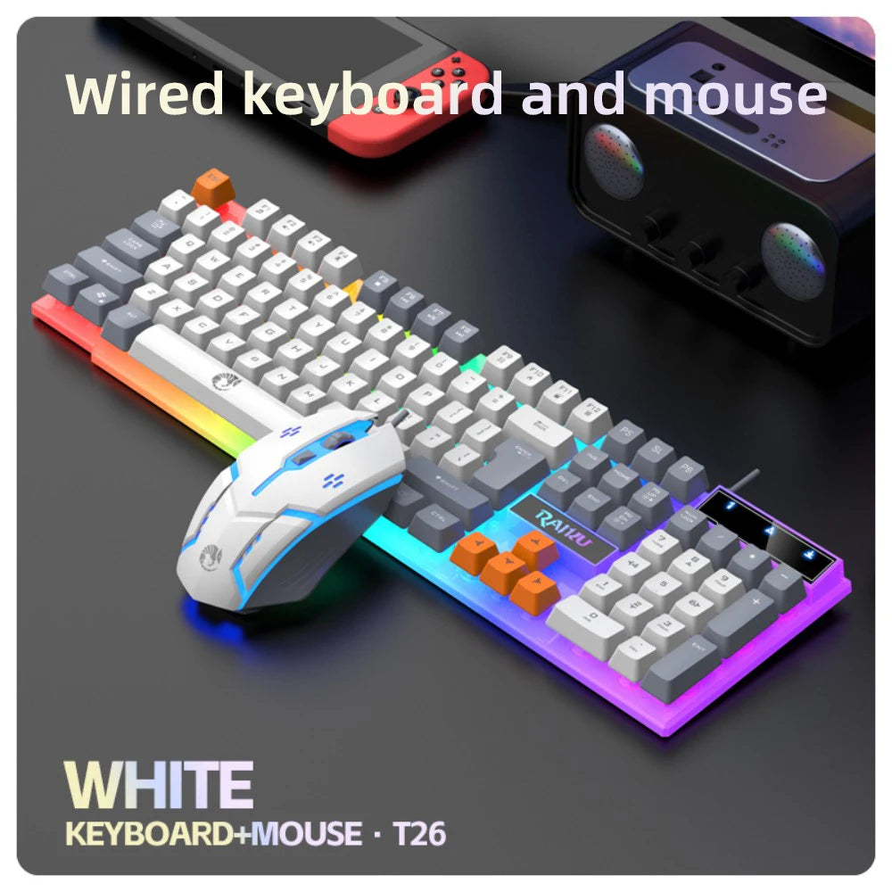 Rainbow LED Backlit Wired Gaming Keyboard And Mouse Combo with 104 Keys 3D Scroll Wheel 1600 DPI USB Interface Ergonomic PC Game