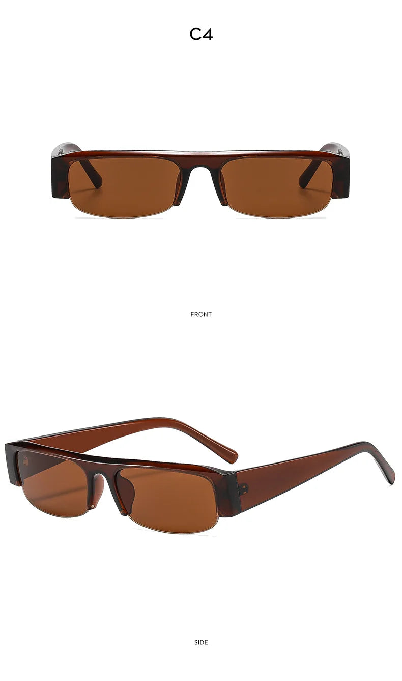 Vintage-Sonnenbrille mit kleinem, rechteckigem Halbrahmen in Schwarz, Leopardenmuster und Farbverlauf – trendige Damen-Sonnenbrille zum Autofahren