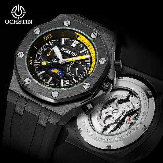 OCHSTIN Automatic Men Watches Luxury Designer Octagon Bezel Mechanical Date Day Night Dial Luminous Male Trendy Sport Wristwatch