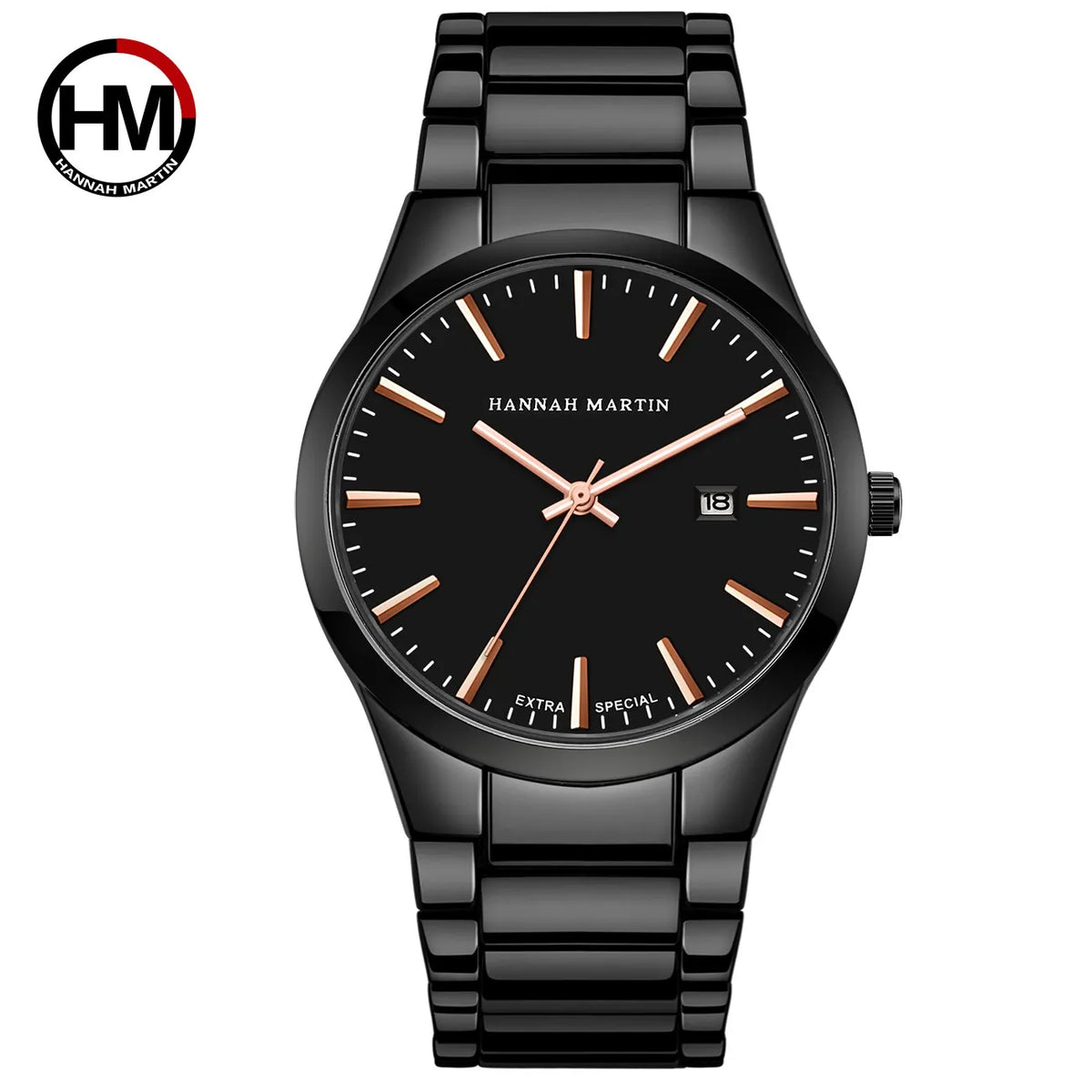 Hannah Martin Herrenuhr, Edelstahlgehäuse, Quarzwerk, 41-mm-Zifferblatt, Business-Stil, mit Kalenderanzeige (Imitation)