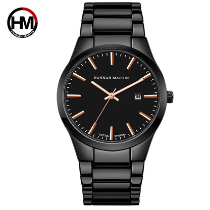 Hannah Martin Herrenuhr, Edelstahlgehäuse, Quarzwerk, 41-mm-Zifferblatt, Business-Stil, mit Kalenderanzeige (Imitation)