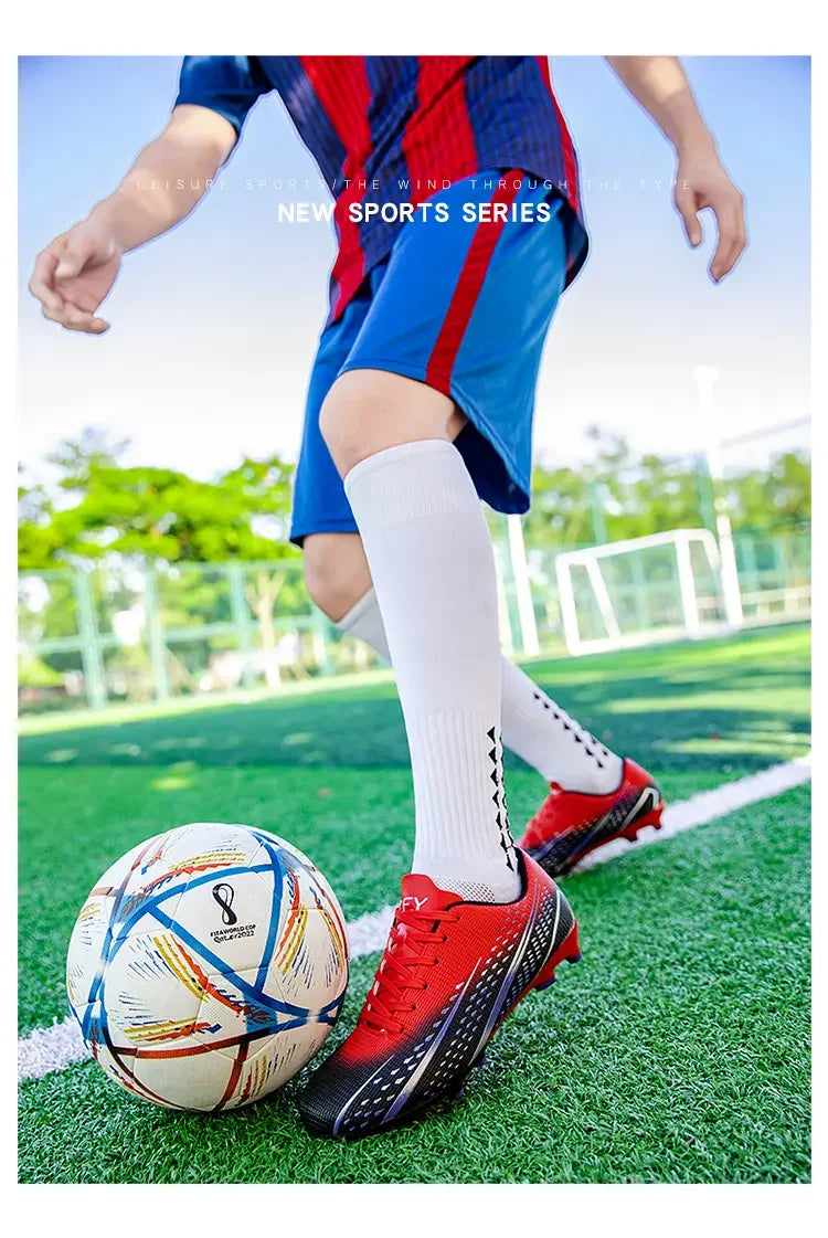 High Top Waterproof Football Boots Men Anti Slip Durable Spikes Design Breathable Lining Outdoor Grass Court Professional Soccer