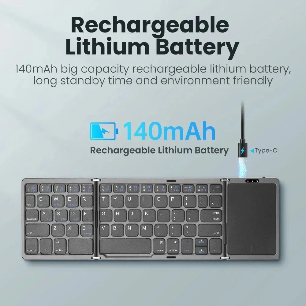 Mini Folding Wireless Bluetooth Keyboard Russian Spanish Arabic Hebrew Portugues with Touchpad for Windows, Android, IOS