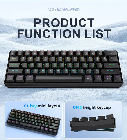 K61 60% Mechanical Keyboard Wired RGB, 61 Keys Mini Gaming Keyboard, Phantom RGB, Red/Blue Switch, Ergonomic, Portable for Gamer