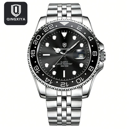 QINGXIYA Montres de luxe à quartz pour homme en acier inoxydable, étanches, avec date luminescente, montre-bracelet pour homme, reloj hombre