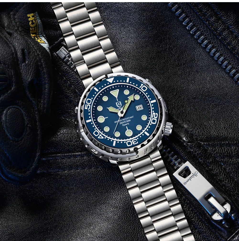 Montres pour homme QINGXIYA : montres de luxe à quartz pour homme, tendance, étanches, luminescentes, avec date et cadran rotatif, en acier inoxydable