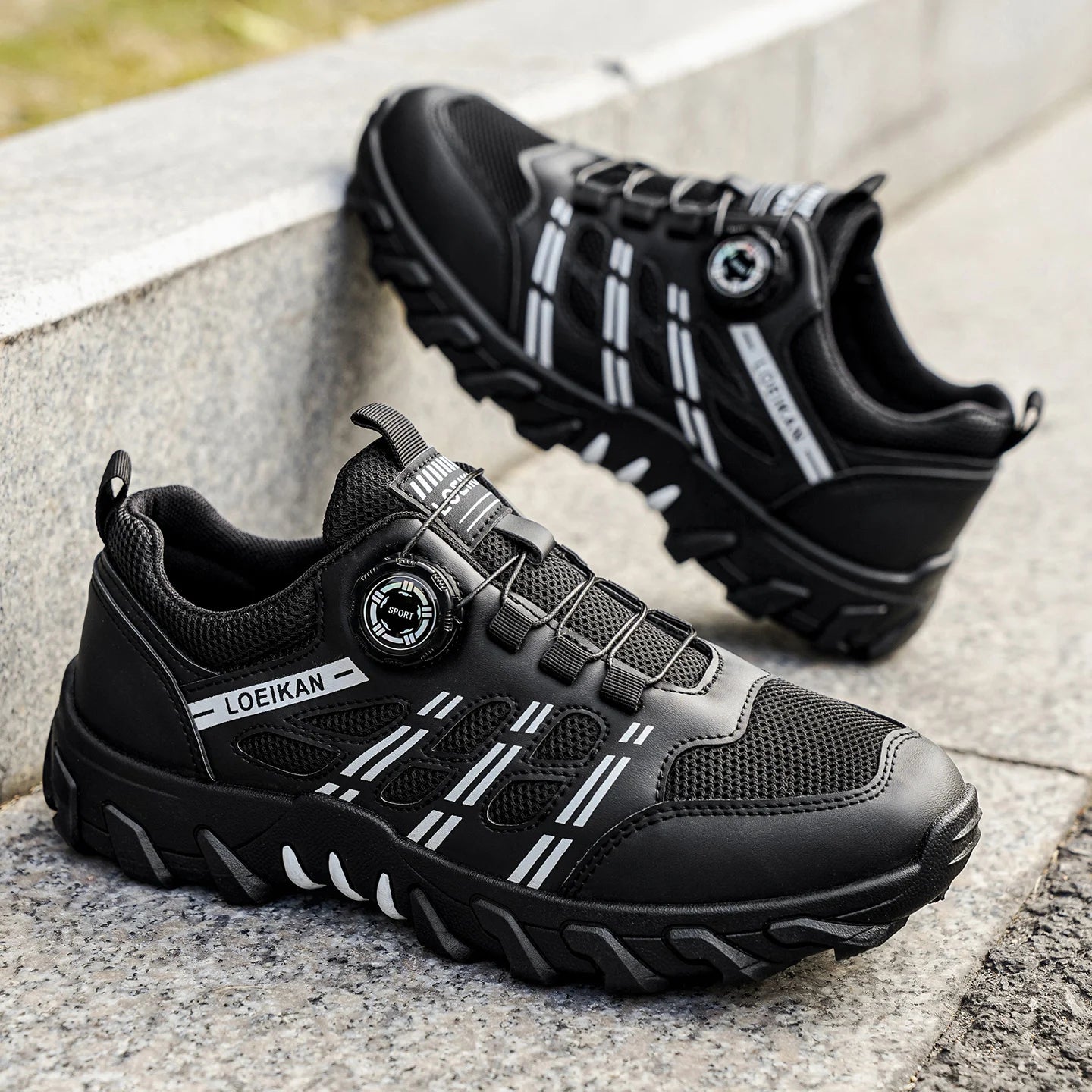 Men's All-Season Outdoor Casual Hiking Shoes, Comfortable Breathable Slip-On Design with Rotating Buckle, Thick-Soled PVC Sneakers