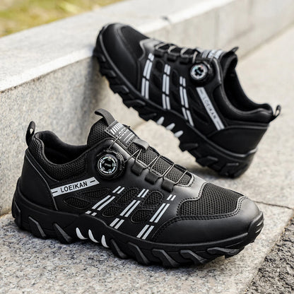 Men's All-Season Outdoor Casual Hiking Shoes, Comfortable Breathable Slip-On Design with Rotating Buckle, Thick-Soled PVC Sneakers