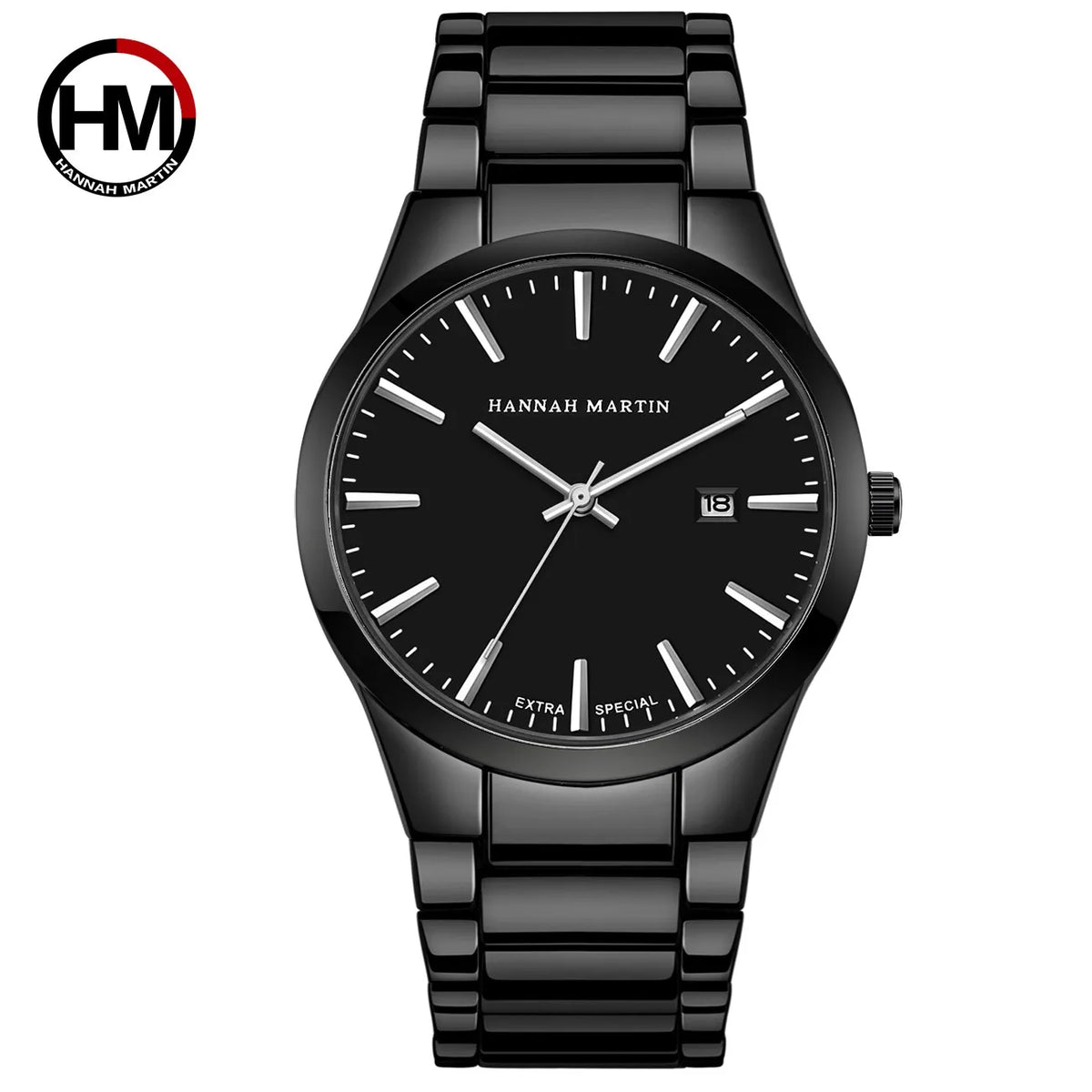 Hannah Martin Herrenuhr, Edelstahlgehäuse, Quarzwerk, 41-mm-Zifferblatt, Business-Stil, mit Kalenderanzeige (Imitation)