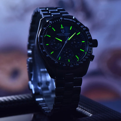 Orologio da uomo PAGANI DESIGN «New Moon» – Orologio al quarzo di lusso, cronografo, vetro zaffiro con trattamento antiriflesso, lunetta in ceramica, lancette luminescenti