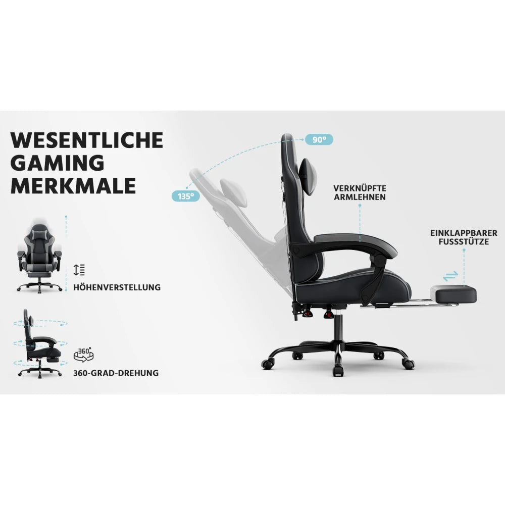 Ergonomic Computer Gaming Chair with Waist Support, Breathable PU Leather Office Chair, Seat Height and Backrest Adjustable