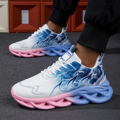 Μοντέρνα ντεγκραντέ sneakers για γυναίκες και άνδρες, με πλεκτή ύφανση, αντικραδασμική σόλα, casual αθλητικά παπούτσια unisex με κορδόνια, ελαφριά και διαπνέοντα