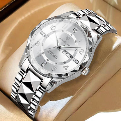 Orologio da uomo POEDAGAR Fashion Luxury, impermeabile, luminescente, al quarzo, cinturino in acciaio inossidabile, data e giorno della settimana, stile casual.