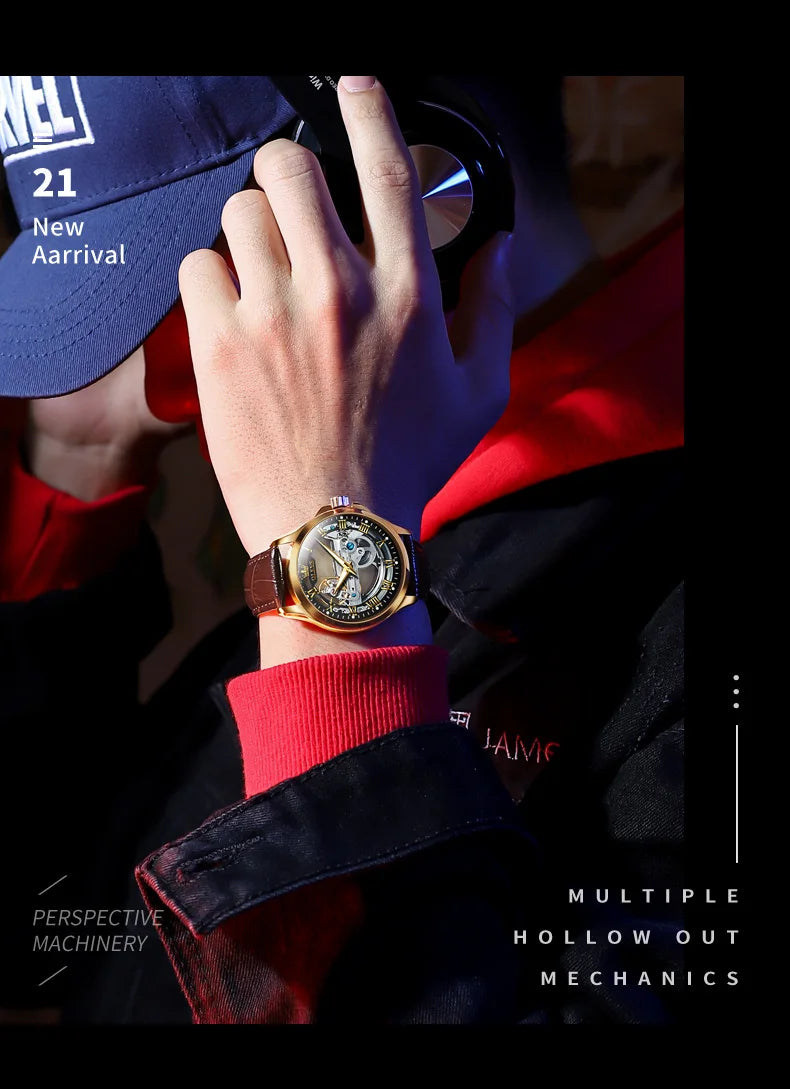 OLEVS 6661 Automatic Watch For Men Skeleton Original Mechanical Movement Man Wristwatch Waterproof Luminous Sport Men's Watches