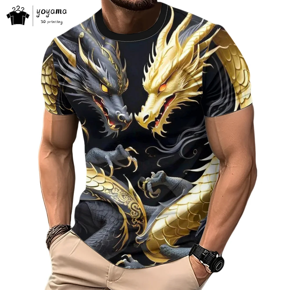 Men's t-shirts Dragon Pattern Short Sleeve Tee Fashion Street O-Neck Top Trend Animal 3D Printing Loose Versatile Men's Clothing