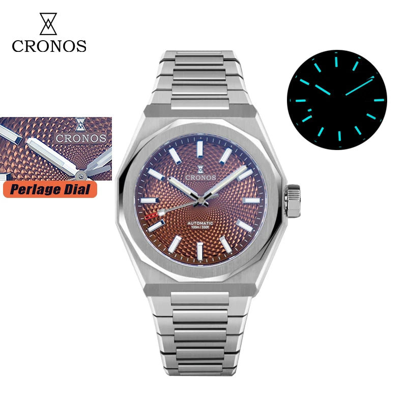 Cronos New Rhombus Perlage 39mm Dial PT5004 Miyota 90S5 See-through Caseback Men Automatic Wristwatches 10ATM Lumious