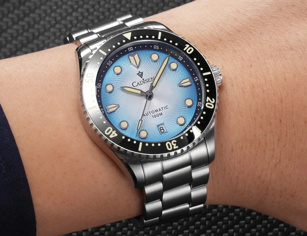 CADISEN Mechanical Automatic Watch Luxury Sapphire Japan MIYOTA 8215 Blue Wristwatch Ceramic Ring Waterproof Gift Men Watch