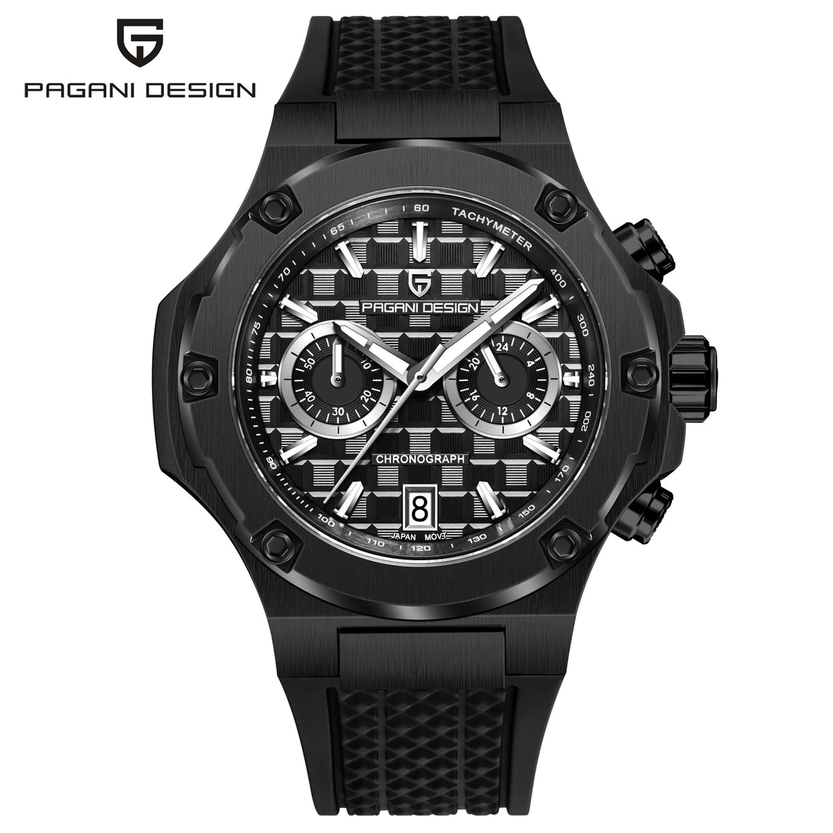 Orologio da uomo PAGANI DESIGN – Cronografo sportivo di lusso in oro rosa, dotato di un movimento al quarzo giapponese VK64 e di un cinturino in gomma fluorurata.