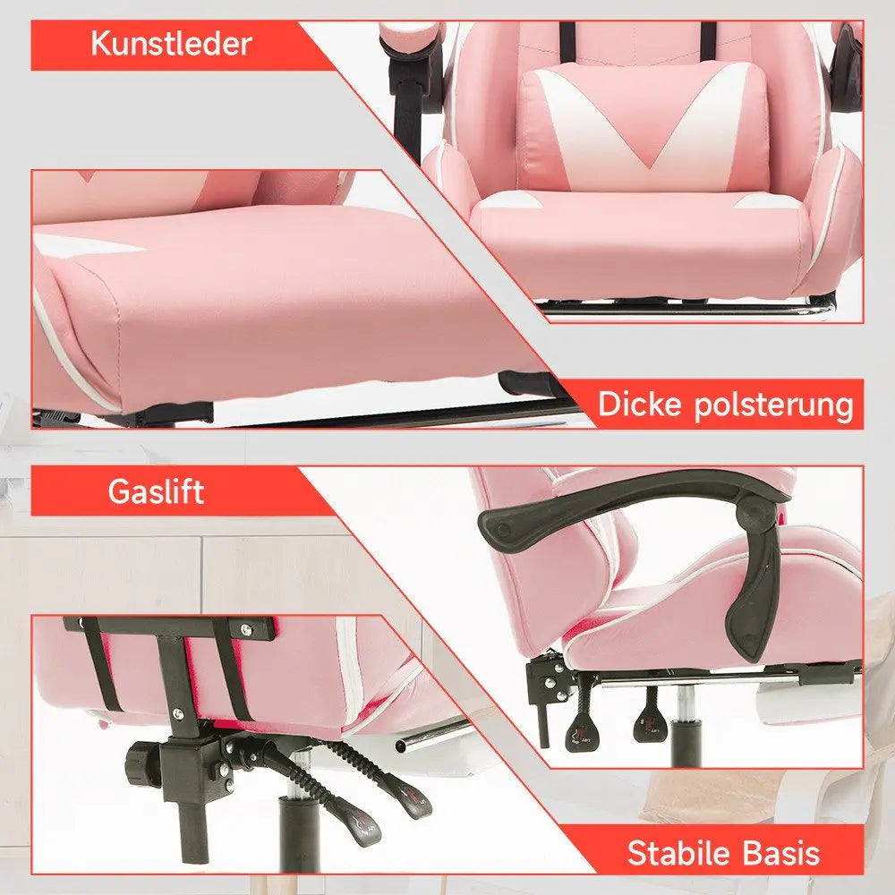 Ergonomic gaming chair, office chair, height adjustable,PU leather computer chair, with headrest and lumbar support, 360° swivel