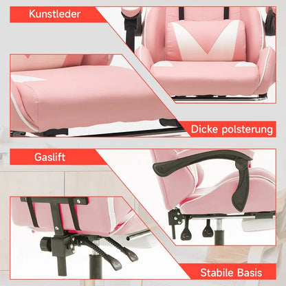 Ergonomic gaming chair, office chair, height adjustable,PU leather computer chair, with headrest and lumbar support, 360° swivel