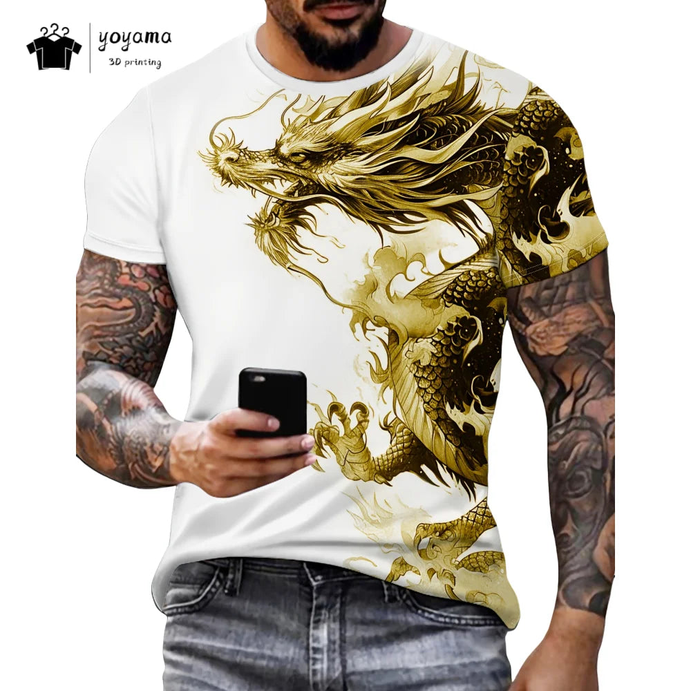 Men's t-shirts Dragon Pattern Short Sleeve Tee Fashion Street O-Neck Top Trend Animal 3D Printing Loose Versatile Men's Clothing
