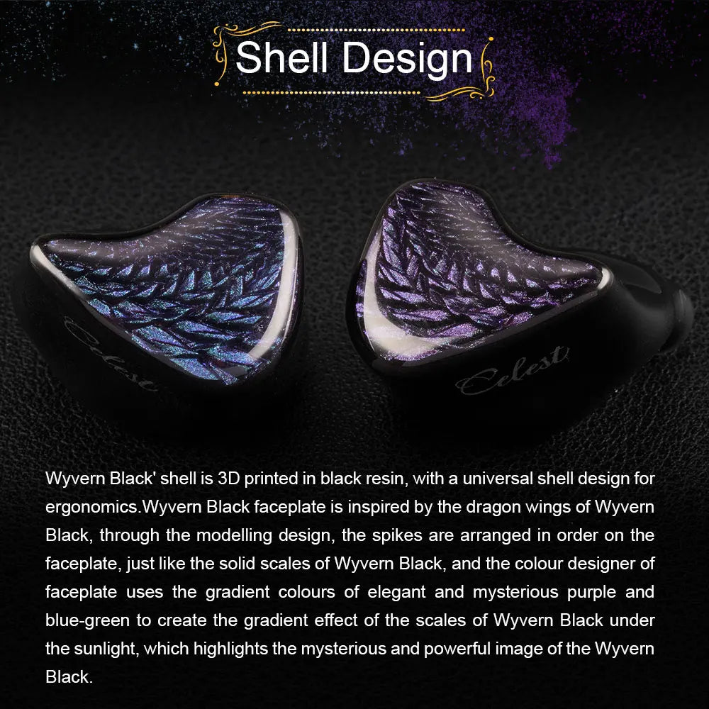 Celest Wyvern Black In Ear Earphone Monitor With Microphone Hifi Music Headphone IEMs Wired Gaming Earbuds For Gifts