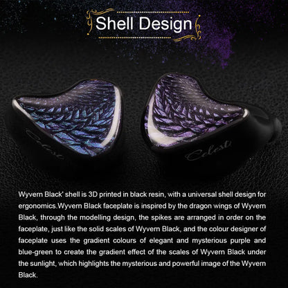 Celest Wyvern Black In Ear Earphone Monitor With Microphone Hifi Music Headphone IEMs Wired Gaming Earbuds For Gifts