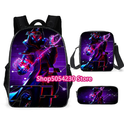 Fortnited 3PCS Backpack for Boys Victory Game 16 Inch Water Resistant Preschool Knapsack Cool Elementary School Backpacks
