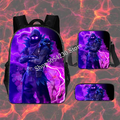 Fortnited 3PCS Backpack for Boys Victory Game 16 Inch Water Resistant Preschool Knapsack Cool Elementary School Backpacks