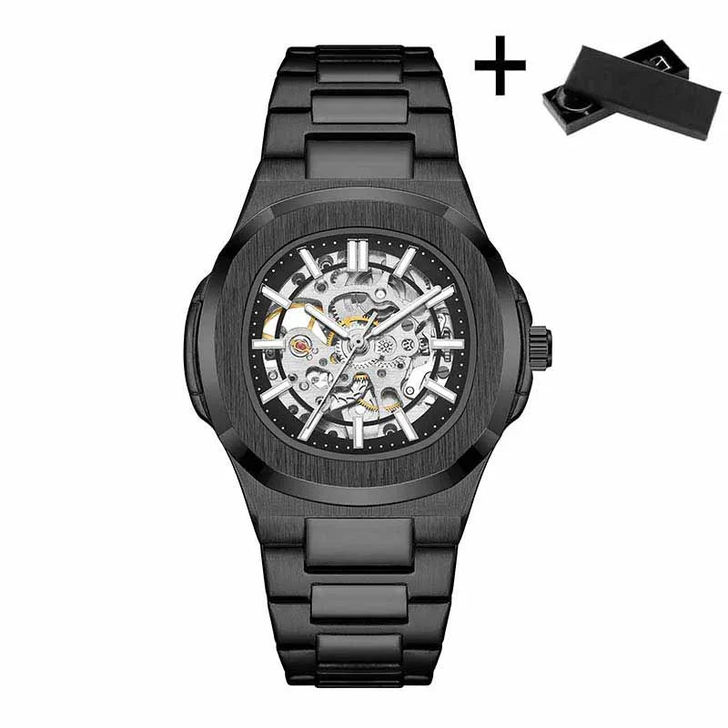 Montres-bracelets mécaniques pour homme à cadran ajouré, design squelette, montre de luxe entièrement automatique pour homme, relogio