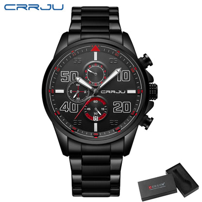 Orologio da uomo CRRJU – Cronografo di lusso, quadrante grande, acciaio inossidabile, impermeabile, con datario