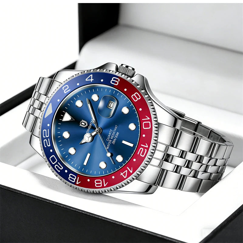 QINGXIYA Montres de luxe à quartz pour homme en acier inoxydable, étanches, avec date luminescente, montre-bracelet pour homme, reloj hombre