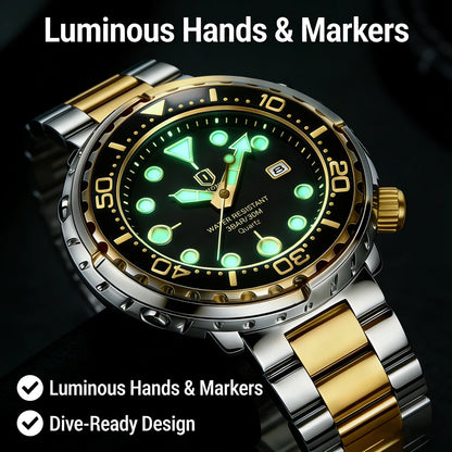Montres pour homme QINGXIYA : montres de luxe à quartz pour homme, tendance, étanches, luminescentes, avec date et cadran rotatif, en acier inoxydable