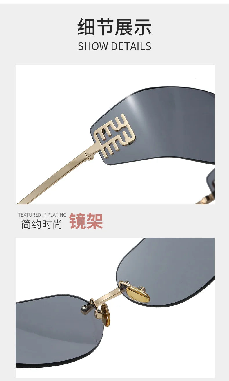 High End Sunglasses Women Rimless Curved Sun Glasses for Eye Protection and Sunscreen Travelling Hiking Shades Gafas