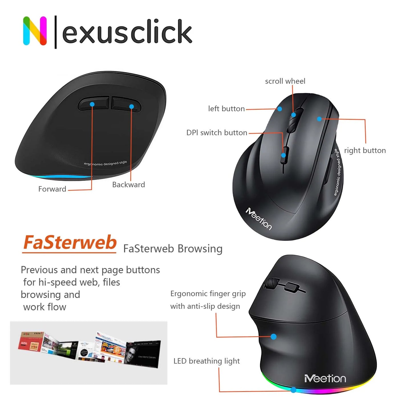 Left Hand Wireless Mouse Bluetooth Mouse Gamer Ergonomic 2400DPI Silent Mouse For MacBook Tablet Laptops Computer PC 2.4G Mice