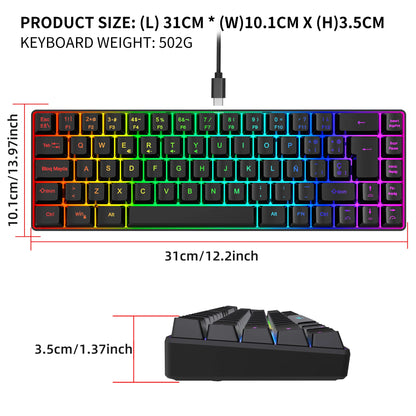 Hot Sale! 69-Key RGB Backlit Wired Gaming Keyboard, 68% Compact Design, A Must-Have Gadget for Office Workers and Gamers
