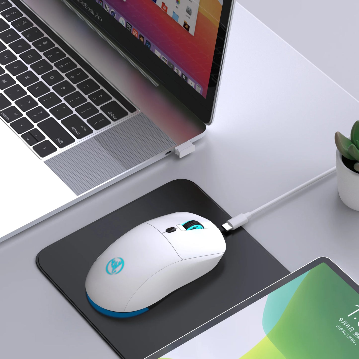 2.4G Wireless Rechargeable Mouse 650mAh Adjustable 3600DPI 7 Colors RGB Lighting Ergonomic Silent for Office Laptop PC Gaming