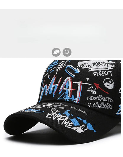 Nieuwe modieuze graffiti baseballpet van katoen voor dames en heren, unisex snapback met print, trendy hiphop-pet voor buiten voor dames en heren