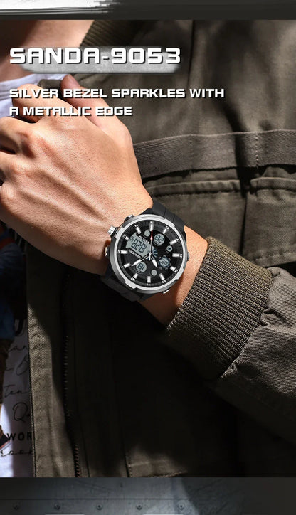 SANDA 9053 G Montres de sport militaires pour homme Montre numérique de luxe Montre-bracelet à quartz étanche jusqu’à 50 m pour homme Relogios Masculino