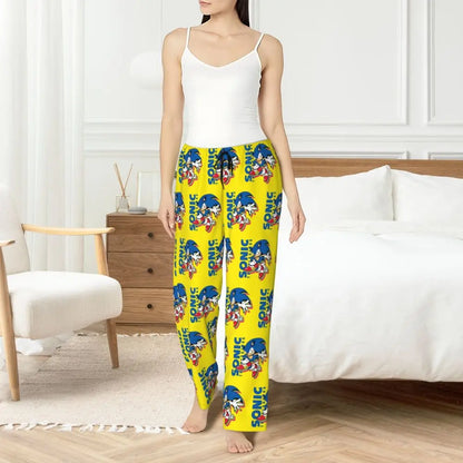 Custom Printed Womens Soniced Pajama Pants Hedgehog Game Sleepwear Sleep Lounge Bottoms with Pockets