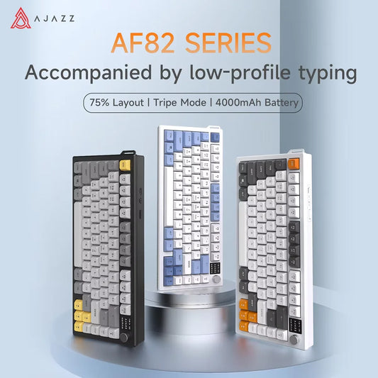 AJAZZ AF82 Low-Proflie Electrostatic Keyboard  4000mAh Trl-Mode 75% Type-C Display Screen  Keyboard Office Gaming E-sport