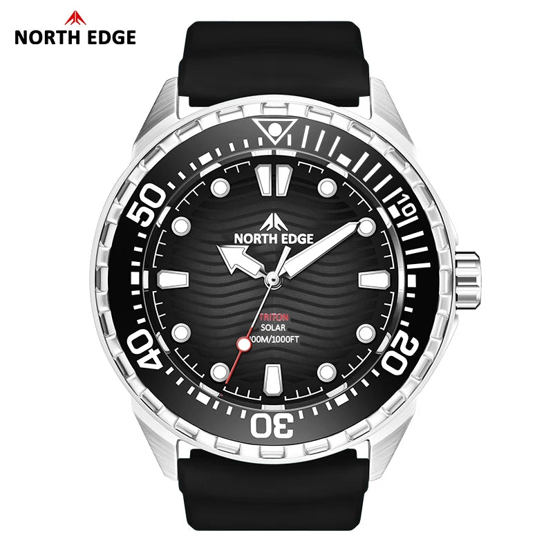 NORTH EDGE NEW+ TRITON-TI Titanium Solar-Powered Diving Watch Luxury Quartz Watches for Men 300M Waterproof 180+ Day Power