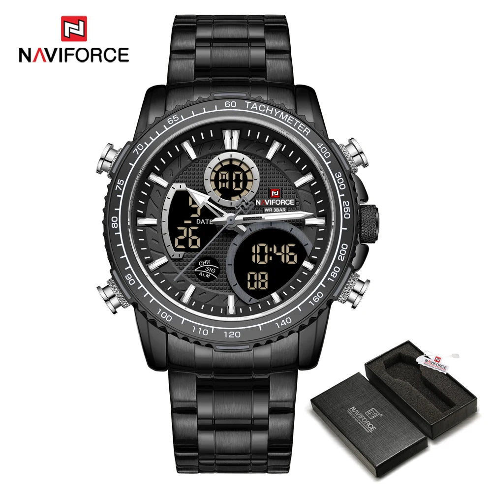 Orologio sportivo da uomo NAVIFORCE – Orologio da polso originale di lusso in acciaio inossidabile, modello militare impermeabile con doppio display
