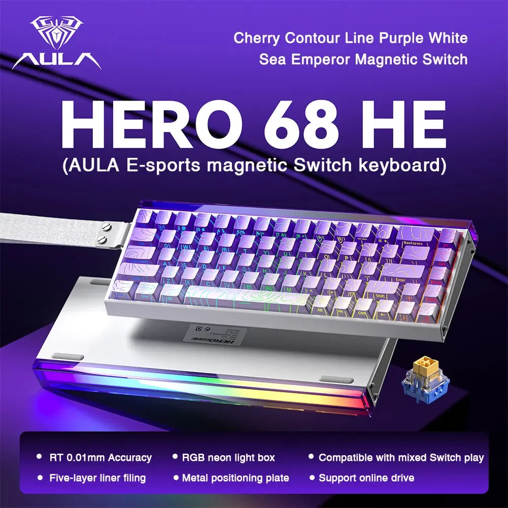 AULA HERO68 HE Magnetic Switch Keyboard Rapid Trigger 8K Polling Rate Esports Gaming Keyboard RGB Wired Mechanical Keyboard