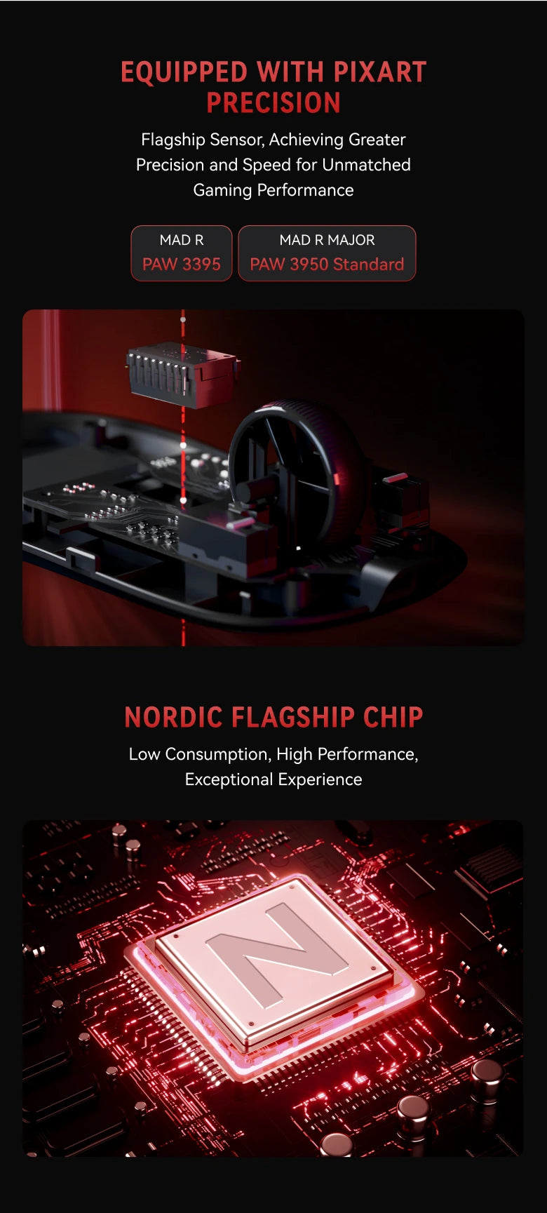 ATK VXE MAD R MAJOR Gaming Mouse 8K PAW3395/3950 Sensor Dual-Mode Wireless Mouse Nonporous Lightweight Ergonomic Mice